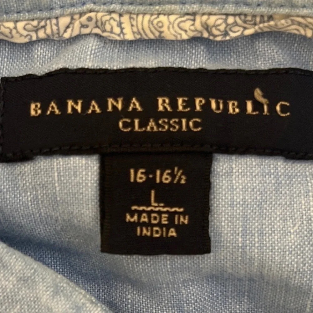 Banana Republic Classic Mens Linen‎ Embroidered Short Sleeve Button Up Shirt L